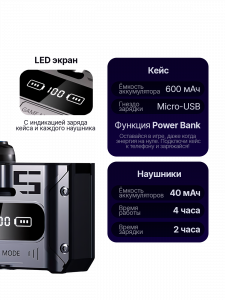 Наушники беспроводные Bluetooth с микрофоном в кейсе Орбита OT-ERB52